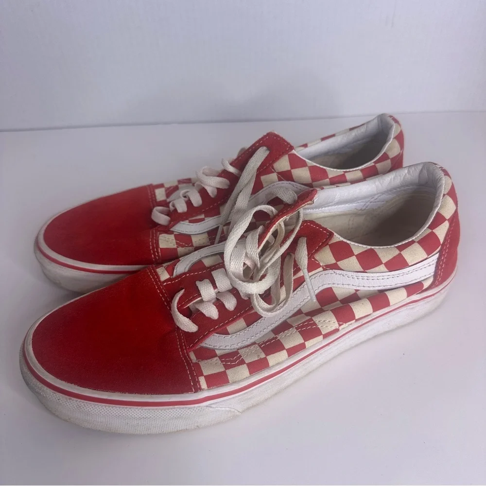 Old School Vans Skate Shoes Red checkerd Suade Toe‎ And Heel Us Men 9 Women 10.5